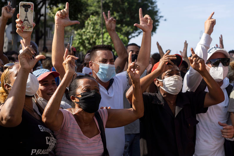 Facing one of the worst economic crisis in decades, anti-government protesters marched in Havana, Cuba, on July 11, 2021. 